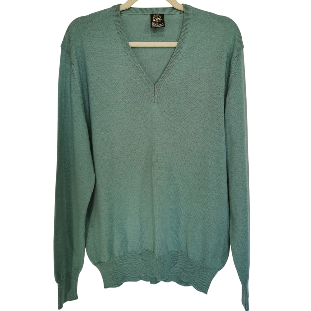 Maglificio San Giorgio Italian Made Wool Blend V-Neck Teal Green Sweater - Sz L